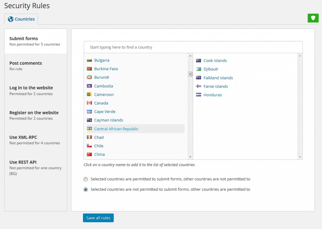 Restrict form submissions on WordPress with country GEO rules