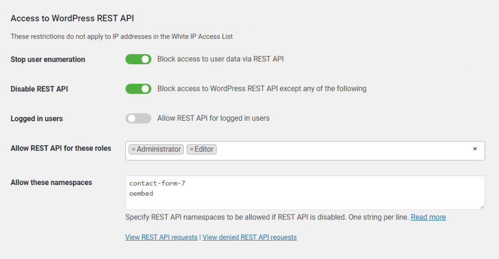 Restrict access to WordPress REST API